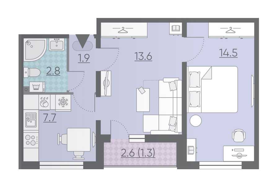 Двухкомнатная квартира в : площадь 41.8 м2 , этаж: 18 – купить в Санкт-Петербурге